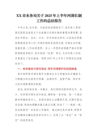 XX市水务局关于2025年上半年河湖长制工作的总结报告
