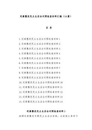 (14篇)巡察整改民主生活会对照检查材料汇编