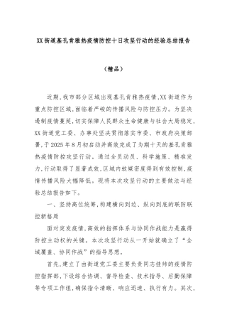 XX街道基孔肯雅热疫情防控十日攻坚行动的经验总结报告（精品）