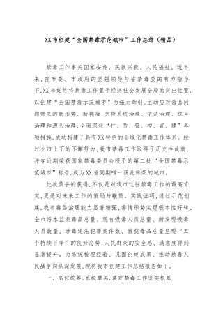 XX市创建“全国禁毒示范城市”工作总结（精品）