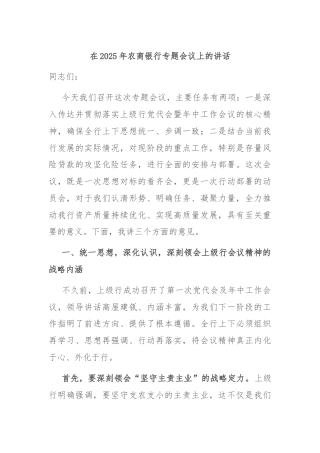 在2025年农商银行专题会议上的讲话
