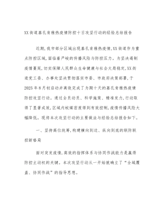 XX街道基孔肯雅热疫情防控十日攻坚行动的经验总结报告