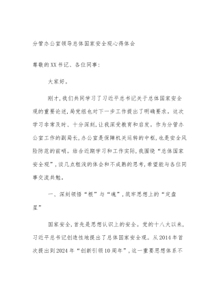分管办公室领导总体国家安全观心得体会