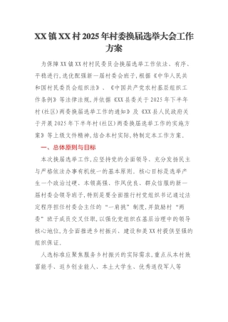XX镇XX村2025年村委换届选举大会工作方案