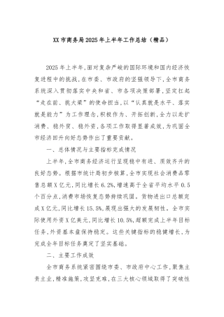 XX市商务局2025年上半年工作总结（精品）