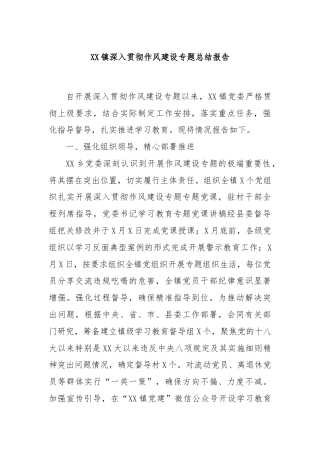 XX镇深入贯彻作风建设专题总结报告