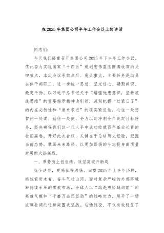 在2025年集团公司半年工作会议上的讲话