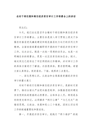 在村干部任期和离任经济责任审计工作部署会上的讲话