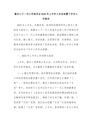 镇关心下一代工作委员会2025年上半年工作总结暨下半年工作报告