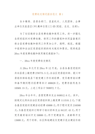 党费收支情况报告范文(精选8篇)