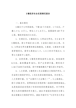 X镇经济社会发展情况报告