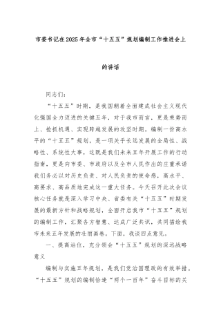 市委书记在2025年全市“十五五”规划编制工作推进会上的讲话