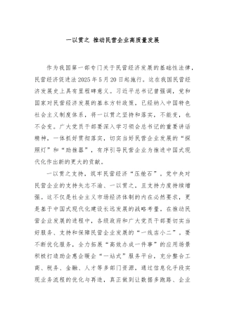 一以贯之 推动民营企业高质量发展