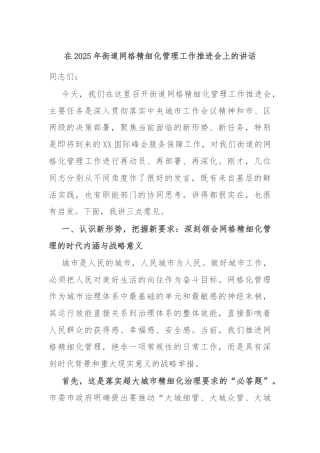 在2025年街道网格精细化管理工作推进会上的讲话