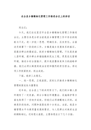 在全县乡镇精细化管理工作推进会议上的讲话
