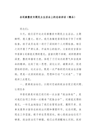 在巡察整改专题民主生活会上的总结讲话（精品）