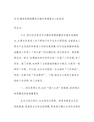 在XX镇林草图斑整改补植补造调度会上的讲话