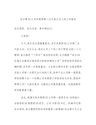 在中建XX公司共青团第二次代表大会上的工作报告