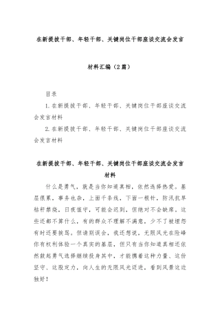 (2篇)在新提拔干部、年轻干部、关键岗位干部座谈交流会发言材料汇编