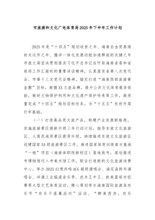 市旅游和文化广电体育局2025年下半年工作计划