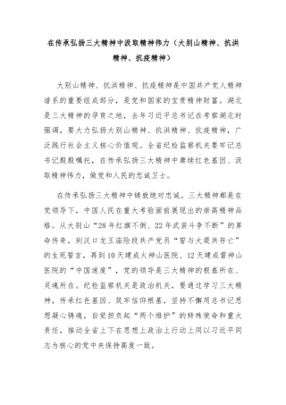 在传承弘扬三大精神中汲取精神伟力（大别山精神、抗洪精神、抗疫精神）