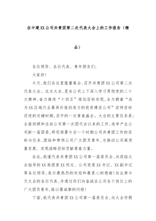 在中建XX公司共青团第二次代表大会上的工作报告（精品）