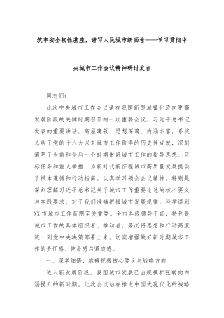 筑牢安全韧性基座，谱写人民城市新画卷——学习贯彻中央城市工作会议精神研讨发言