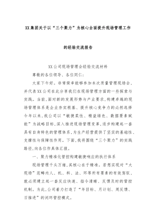 XX集团关于以“三个聚力”为核心全面提升现场管理工作的经验交流报告