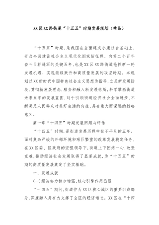 XX区XX路街道“十五五”时期发展规划（精品）