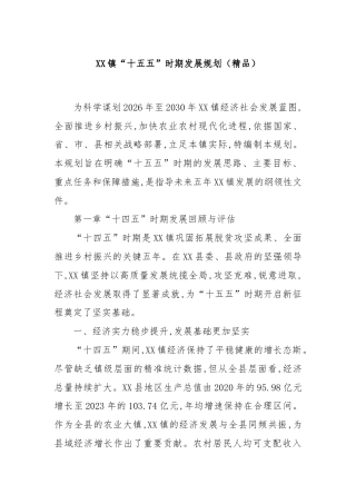 XX镇“十五五”时期发展规划（精品）