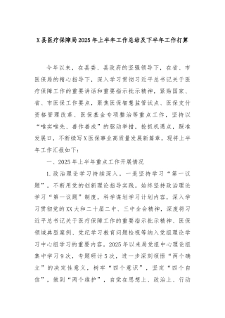X县医疗保障局2025年上半年工作总结及下半年工作打算