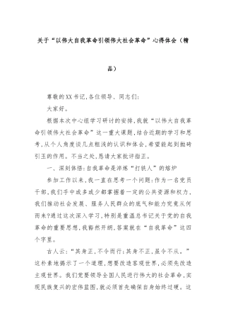 关于“以伟大自我革命引领伟大社会革命”心得体会（精品）