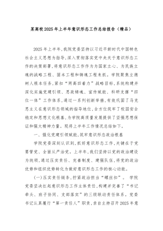 某高校2025年上半年意识形态工作总结报告（精品）