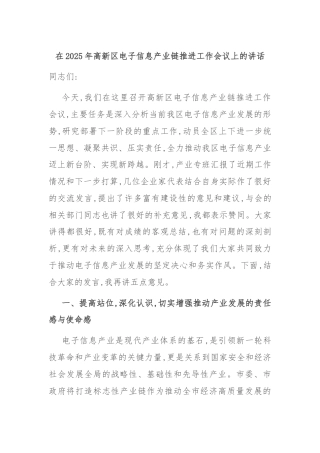 在2025年高新区电子信息产业链推进工作会议上的讲话