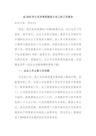 在2025年公司共青团换届大会上的工作报告