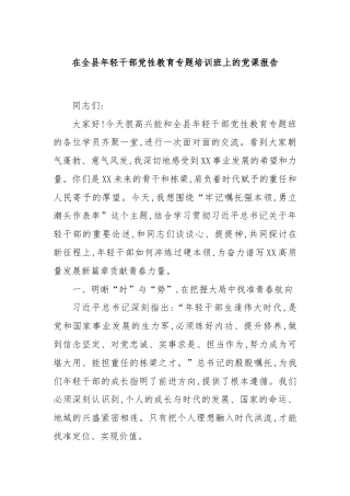 在全县年轻干部党性教育专题培训班上的党课报告