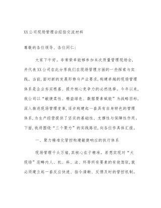 XX公司现场管理会经验交流材料