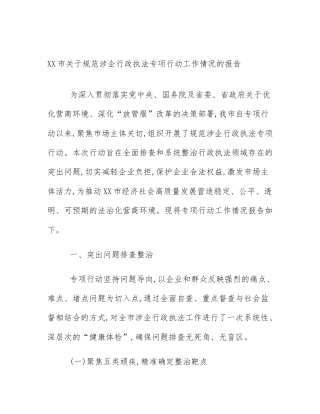 XX市关于规范涉企行政执法专项行动工作情况的报告