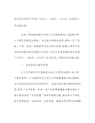 XX县审计局关于开展“大学习、大练兵、大比武”活动的工作实施方案
