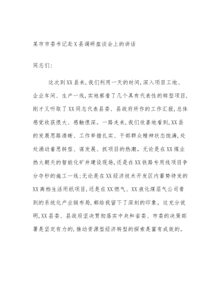 某市市委书记赴X县调研座谈会上的讲话