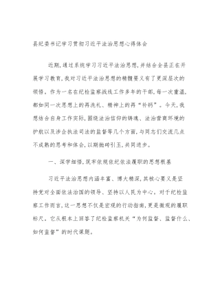 县纪委书记学习贯彻习近平法治思想心得体会