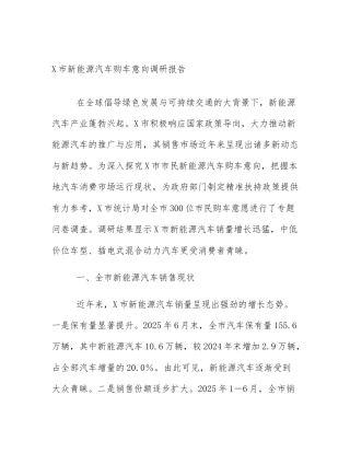 X市新能源汽车购车意向调研报告
