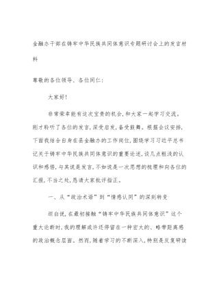 金融办干部在铸牢中华民族共同体意识专题研讨会上的发言材料