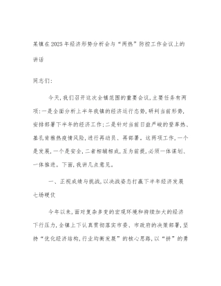 某镇在2025年经济形势分析会与“两热”防控工作会议上的讲话