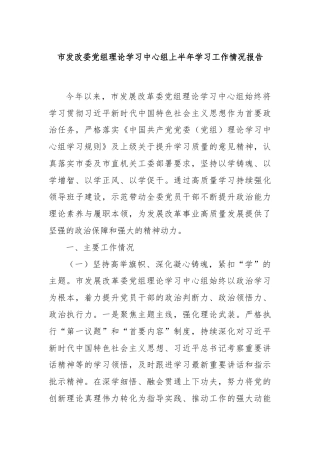 市发改委党组理论学习中心组上半年学习工作情况报告