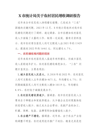 X市统计局关于农村居民增收调研报告
