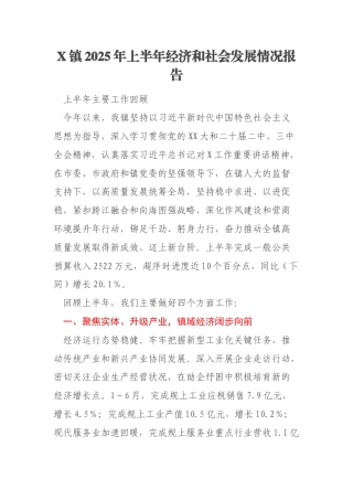 X镇2025年上半年经济和社会发展情况报告