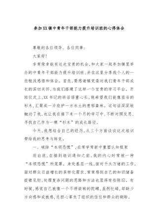 参加XX镇中青年干部能力提升培训班的心得体会