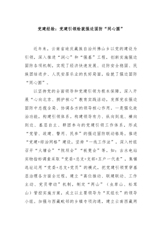 党建经验：党建引领绘就强边固防“同心圆”