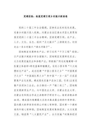 党建经验：绘就党建引领乡村振兴新画卷
